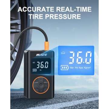 NUSTE Tire Inflator Portable Air Compressor, 150 PSI Cordless Mini Bike Tire Pump, Air Pump for Car Motorcycle Bicycle Tires, Balls, with Pressure Gauge, LED Light