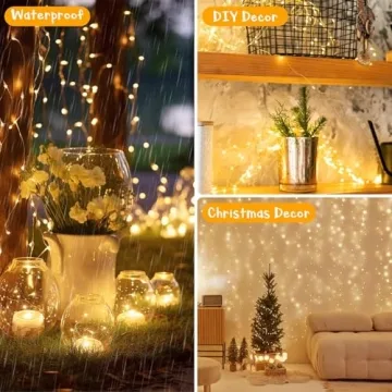 66Ft 200 LED Fairy Lights Plug in, Waterproof String Lights Outdoor 8 Modes Christmas Lights Bedroom Decor, Twinkle Lights for Girl's Room Garden Halloween Christmas Decorations (Warm White)