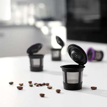 4 Black Reusable K Cups for Keurig Coffee Makers - BPA Free Universal Fit Refillable Kcups Coffee Filters for 1.0 and 2.0 Keurig Brewers