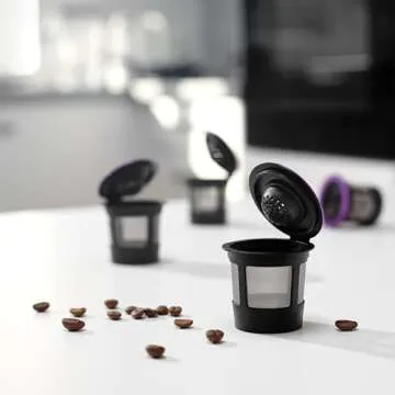 4 Black Reusable K Cups for Keurig Coffee Makers - BPA Free Universal Fit Refillable Kcups Coffee Filters for 1.0 and 2.0 Keurig Brewers