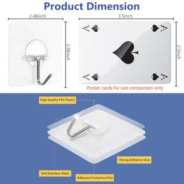Adhesive Hooks for Hanging Heavy Duty Wall Hooks Self Adhesive Towel Coat Hooks Waterproof Transpare...