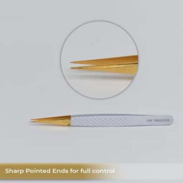 2pcs Stainless Steel Gold Pointed Eyelash Tweezers for Lash Extensions