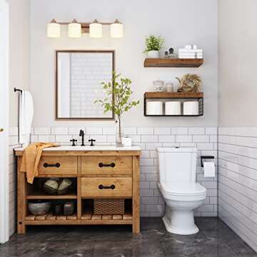 QEEIG Bathroom Shelves Over Toilet Wall Mounted Floating Shelves Farmhouse Shelf Toilet Paper Storage Small 16 inch Set of 2, Rustic Brown (019-BN2)