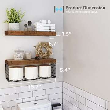 QEEIG Bathroom Shelves Over Toilet Wall Mounted Floating Shelves Farmhouse Shelf Toilet Paper Storage Small 16 inch Set of 2, Rustic Brown (019-BN2)