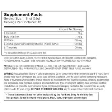 Squish Pre Workout Energy Shots, Beta-Alanine, Citrulline, Caffeine, L-Theanine, Alpha-GPC, Plant Based ingredients support and enhance workouts, Blue Repsberry, Pineapple Press, PR Punch, 12 ct. Jar