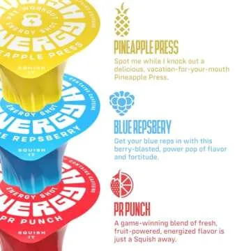 Squish Pre Workout Energy Shots, Beta-Alanine, Citrulline, Caffeine, L-Theanine, Alpha-GPC, Plant Based ingredients support and enhance workouts, Blue Repsberry, Pineapple Press, PR Punch, 12 ct. Jar
