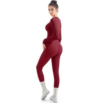 SUUKSESS Women 2 Piece Seamless Ribbed Workout Sets With Zip Up Jacket High Waisted Gym Yoga Leggings (Red,S)
