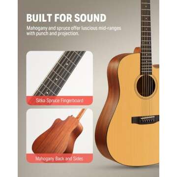 Donner 41” Acoustic Guitar Bundle for Beginners with Online Lessons