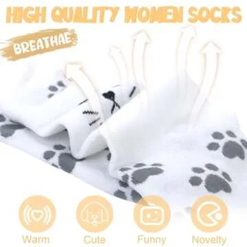 4-5 Pairs Womens Famous Painting Art Printed and Cute Animal Dog Cat Funny Cotton Casual Crew Socks