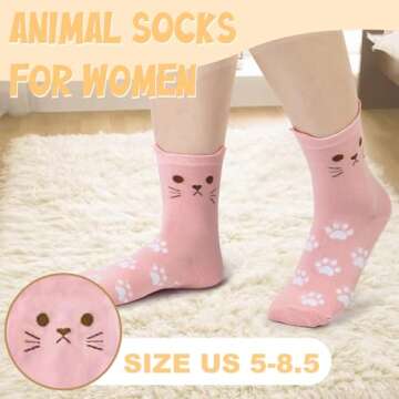 4-5 Pairs Womens Famous Painting Art Printed and Cute Animal Dog Cat Funny Cotton Casual Crew Socks