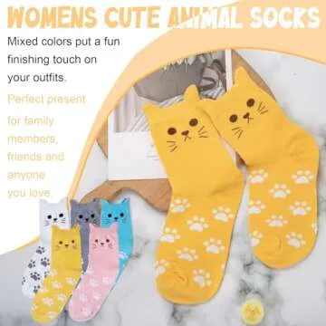 4-5 Pairs Womens Famous Painting Art Printed and Cute Animal Dog Cat Funny Cotton Casual Crew Socks