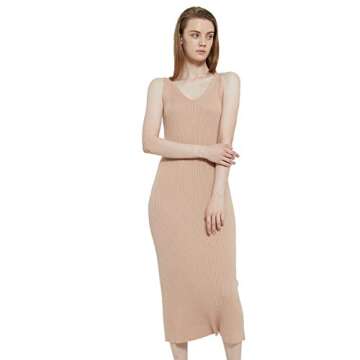 RZIV Women's Sleeveless Sweater Dress Knit Slim V Neck Bodycon Midi Stretchable Elasticity Slim Fits...