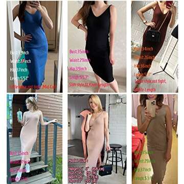 RZIV Women's Sleeveless Sweater Dress Knit Slim V Neck Bodycon Midi Stretchable Elasticity Slim Fits (Apricot)