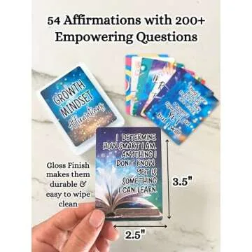 Growth Mindset Positive Affirmation Cards, 54 Affirmations, 150+ Inspiring Questions, Glossy Coated Cards with Storage Box, Meaningful Gift, Loved by Teachers, Therapists and Parents