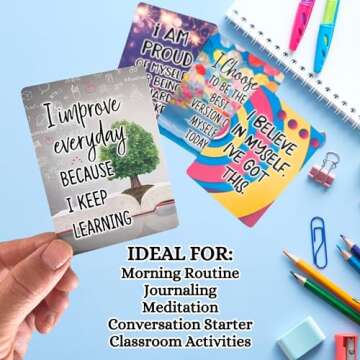 Growth Mindset Positive Affirmation Cards, 54 Affirmations, 150+ Inspiring Questions, Glossy Coated Cards with Storage Box, Meaningful Gift, Loved by Teachers, Therapists and Parents