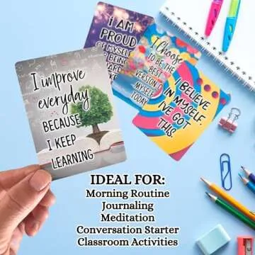 Growth Mindset Positive Affirmation Cards, 54 Affirmations, 150+ Inspiring Questions, Glossy Coated Cards with Storage Box, Meaningful Gift, Loved by Teachers, Therapists and Parents