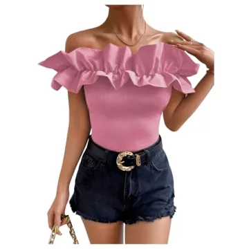 Stylish Women’s Off Shoulder Ruffle Blouse Light Pink