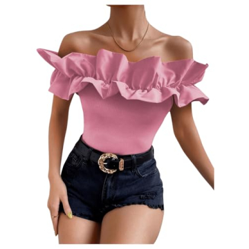 Stylish Women’s Off Shoulder Ruffle Blouse Light Pink