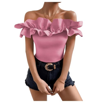 Stylish Women’s Off Shoulder Ruffle Blouse Light Pink