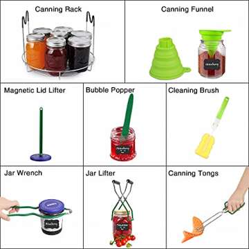 Canning Supplies, Canning Supplies Starter Kit - 9 Piece Canning Tools Set with Stainless-Steel Canning Rack, Silicone Collapsible Funnel, Kitchen Tongs, Magnetic Lid Lifter, Jar Wrench, Jar Lifter