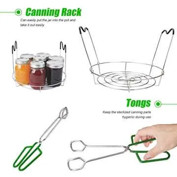 Canning Supplies, Canning Supplies Starter Kit - 9 Piece Canning Tools Set with Stainless-Steel Canning Rack, Silicone Collapsible Funnel, Kitchen Tongs, Magnetic Lid Lifter, Jar Wrench, Jar Lifter