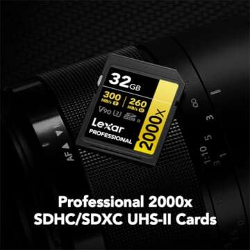 Lexar 32GB Professional 2000x SDHC Memory Card, UHS-II, C10, U3, V90, Full-HD & 8K Video, Up to 300M...
