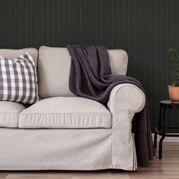 Tempaper Black Faux Beadboard Removable Peel and Stick Wallpaper, 20.5 in X 16.5 ft, Made in the USA