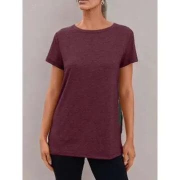 AUTOMET Shirts for Women Summer Spring Tops Short Sleeve Oversized Tshirts Fashion Basic Casual Tee Clothes 2025 Trendy 02winered L