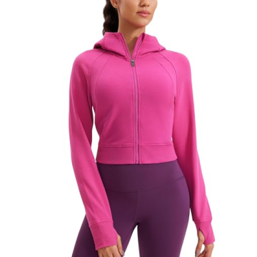 CRZ YOGA Women's Fleece Zip Up Cropped Hoodie Athletic Casual Sweatshirt