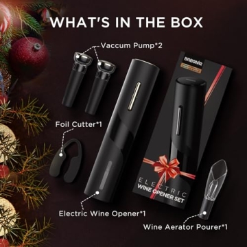 BABONIR Electric Wine Opener Set - Automatic Electronic Bottle Openers with Greeting Card, Vacuum Stoppers, Wine Aerator, and Foil Cutter, Ideal Present for Wine Lovers, Party, and Home Entertaining