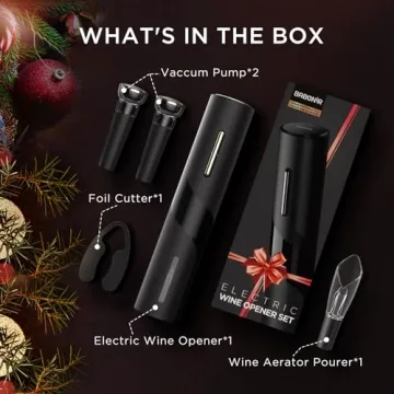 BABONIR Electric Wine Opener Set - Automatic Electronic Bottle Openers with Greeting Card, Vacuum Stoppers, Wine Aerator, and Foil Cutter, Ideal Present for Wine Lovers, Party, and Home Entertaining