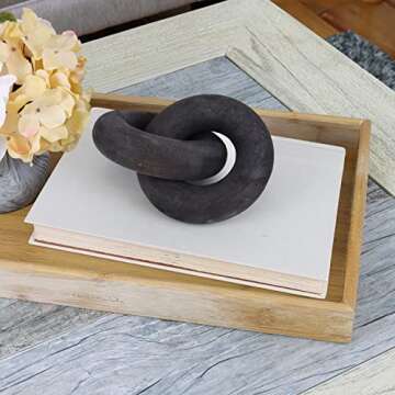 Black Wood Knot Décor 2-Link Chain Object | Modern Accent for Bookshelf Shelf Coffee Table | Wooden Home Decorations Living Family Room Entry Mantel | Farmhouse Cottagecore Item |Boho Bead Garland