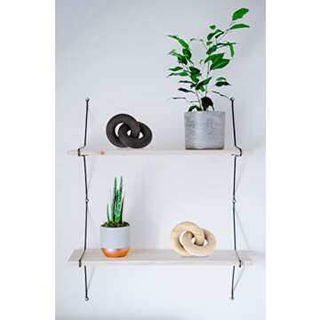 Black Wood Knot Décor 2-Link Chain Object | Modern Accent for Bookshelf Shelf Coffee Table | Wooden Home Decorations Living Family Room Entry Mantel | Farmhouse Cottagecore Item |Boho Bead Garland