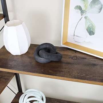 Black Wood Knot Décor 2-Link Chain Object | Modern Accent for Bookshelf Shelf Coffee Table | Wooden Home Decorations Living Family Room Entry Mantel | Farmhouse Cottagecore Item |Boho Bead Garland