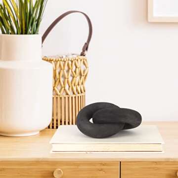 Black Wood Knot Décor 2-Link Chain Object | Modern Accent for Bookshelf Shelf Coffee Table | Wooden Home Decorations Living Family Room Entry Mantel | Farmhouse Cottagecore Item |Boho Bead Garland