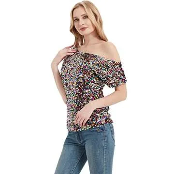 Sparkly One Shoulder Sequin Top Shirt for Women