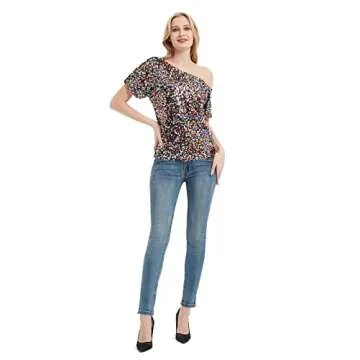 Sparkly One Shoulder Sequin Top Shirt for Women