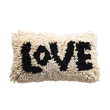 Creative Co-Op Woven Wool Shag Lumbar Love Pillow