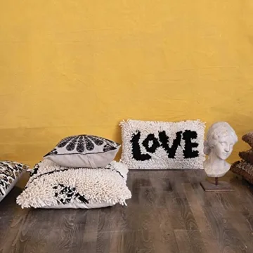 Creative Co-Op Woven Wool Shag Lumbar Love Pillow