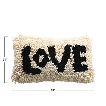 Creative Co-Op Woven Wool Shag Lumbar Love Pillow