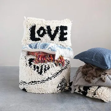 Creative Co-Op Woven Wool Shag Lumbar Love Pillow