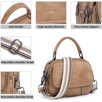 Caitina Small Crossbody Bags Purse for Women Trendy,Vegan Leather Shoulder Handbags,Women Top Handle Satchel Bag with 2pcs Strap(Apricot)