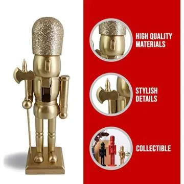 Nutcracker Ballet Gifts Wood Nutcracker Figures Decorations, Christmas Holiday Home Decor, 10-inch, Gold