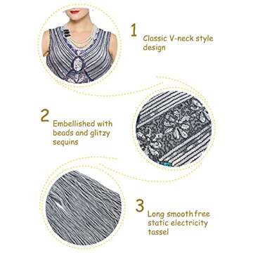 Metme Women's Flapper Dress 1920s V Neck Beaded Fringed Gatsby Theme Roaring 20s Dress for Prom