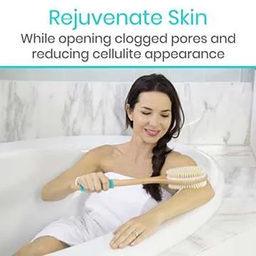 Vive Shower Back Brush - Body Scrubber for Men & Women - Long Handle Bath Brush for Showering, Dry & Wet Brushing - Washer Scrub, Exfoliator, Cleaner, Scratcher for Elderly - Soft & Stiff Bristles