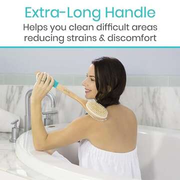 Vive Shower Back Brush - Body Scrubber for Men & Women - Long Handle Bath Brush for Showering, Dry & Wet Brushing - Washer Scrub, Exfoliator, Cleaner, Scratcher for Elderly - Soft & Stiff Bristles