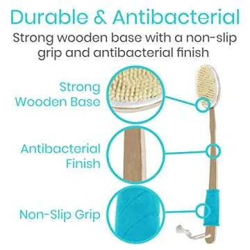 Vive Shower Back Brush - Body Scrubber for Men & Women - Long Handle Bath Brush for Showering, Dry & Wet Brushing - Washer Scrub, Exfoliator, Cleaner, Scratcher for Elderly - Soft & Stiff Bristles