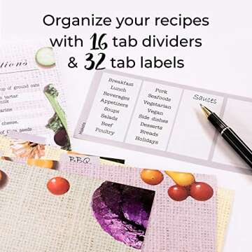 3 Ring Full Page Recipe Binder 8.5x11 in. Kit with 50 Page Protectors, 16 Divider Sheets & 32 Labels Best to Store Your Printed Recipes & Create Your Own Favorite Recipes Book. Great DIY Cookbook Set