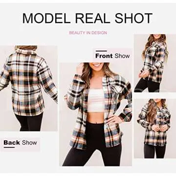 Dokotoo Classic Plaid Button Up Shirts for Women Roll Up Long Sleeve Flannel Tops Turn Down Collar Soft Checked Loose Boyfriends Baggy T-Shirt Outerwear for Ladies Office Jacket Blue XL