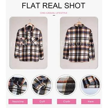 Dokotoo Classic Plaid Button Up Shirts for Women Roll Up Long Sleeve Flannel Tops Turn Down Collar Soft Checked Loose Boyfriends Baggy T-Shirt Outerwear for Ladies Office Jacket Blue XL